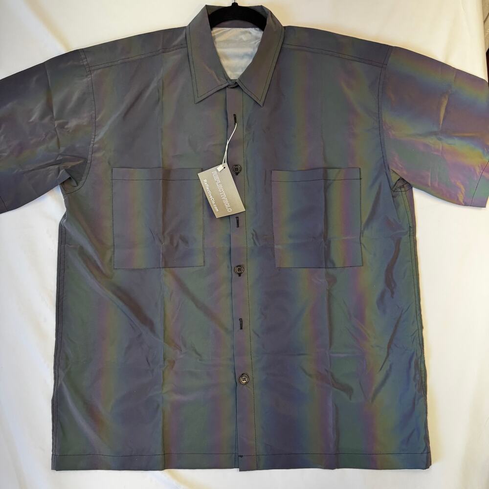 ReflectiveClo Reflective Button Shirt Rainbow Iridescent Oversized Unisex L NWT